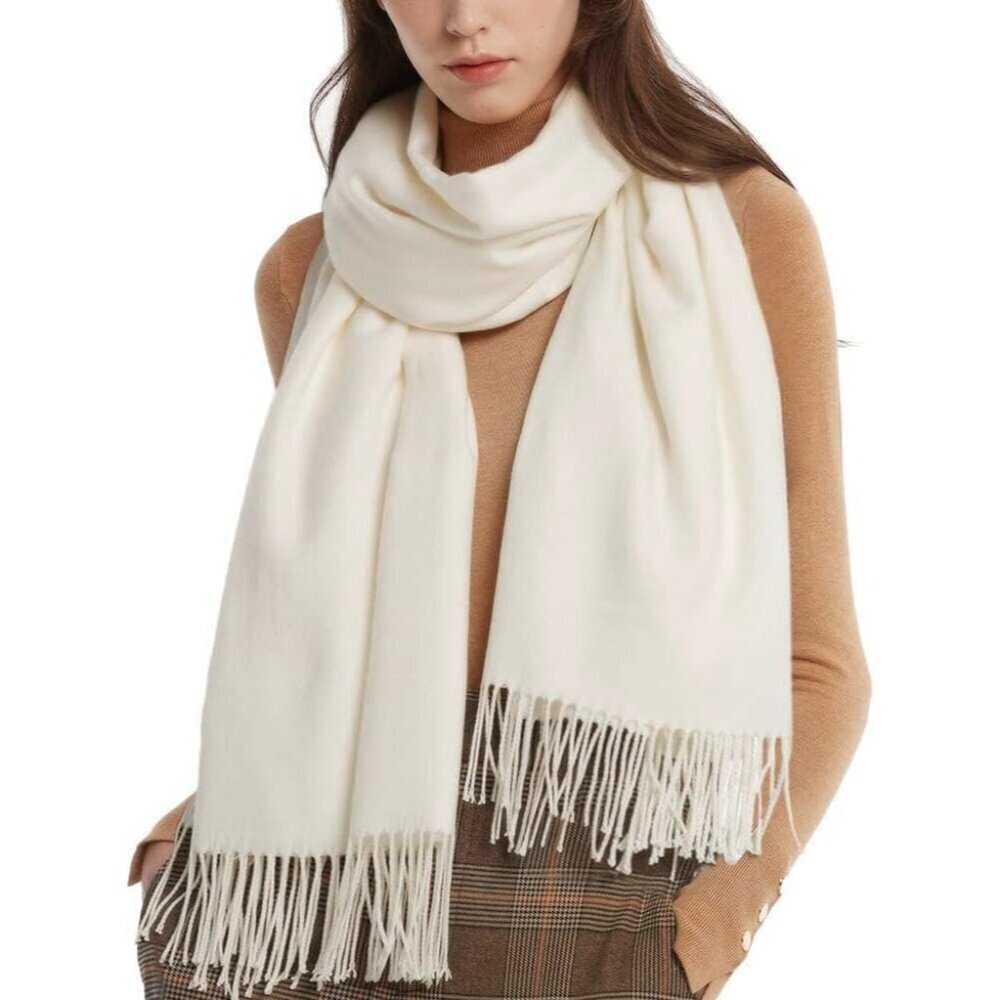 Women's White Pashmina Shawl Wraps Cashmere Feel Winter Scarf Soft Warm Blanket